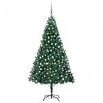 Árvore de Natal Artificial com Luzes LED e Bolas 210cm Pvc Verde - 3077709