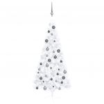Meia Árvore Natal Artificial com Luzes LED e Bolas 180 cm Branco - 3077656
