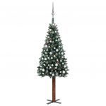 Árvore de Natal Fina com Luzes LED e Bolas 180 cm Verde - 3077912
