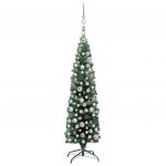 Árvore de Natal Artificial Fina com Luzes Led/bolas 150 cm Verde - 3077851