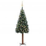 Árvore de Natal Fina com Luzes LED e Bolas 150 cm Verde - 3077815