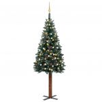 Árvore de Natal Fina com Luzes LED e Bolas 210 cm Verde - 3077817