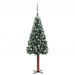 Árvore de Natal Fina com Luzes LED e Bolas 210 cm Verde - 3077913