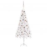 Árvore Natal Artif. Canto com Luzes Led/bolas 180 cm Pvc Branco - 3077959