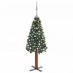 Árvore de Natal Fina com Luzes LED e Bolas 210 cm Pvc Verde - 3077910