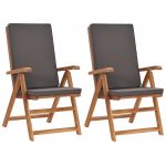 Cadeiras Jardim Reclináveis + Almofadões 2pcs Teca Maciça Cinza - 48982