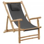 Cadeira de Terraço de Bambu e Lona Cinzento-escuro - 318595