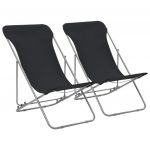 Cadeiras de Praia Dobráveis 2 Peças Aço e Tecido Oxford Preto - 44359