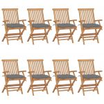 Cadeiras de Jardim com Almofadões Cinzentos 8 Peças Teca Maciça - 3072905