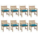 Cadeiras de Jardim com Almofadões Azul-claro 8 Peças Teca Maciça - 3073077