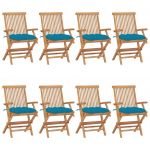 Cadeiras de Jardim com Almofadões Azuis-claros 8 Peças Teca Maciça - 3072908