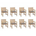 Cadeiras de Jardim com Almofadões Cinzento 8 Peças Teca Maciça - 3073059