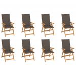 Cadeiras de Jardim Reclináveis com Almofadões 8 Peças Teca Maciça - 3072549