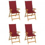 Cadeiras Jardim com Almofadões Vermelho Tinto 4 Peças Teca Maciça - 3065539