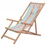 Cadeira de Praia Dobrável Tecido Estrutura Madeira Multicolor - 43998