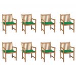 Cadeiras de Jardim com Almofadões Verde 8 Peças Teca Maciça - 3073063