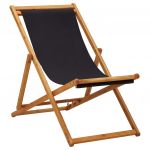 Cadeira de Praia Dobrável Madeira de Eucalipto e Tecido Preto - 310316