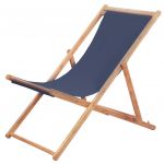 Cadeira de Praia Dobrável Tecido e Estrutura de Madeira Azul - 44000