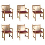 Cadeiras de Jardim Almofadões Vermelho Tinto 6 Peças Teca Maciça - 3073040