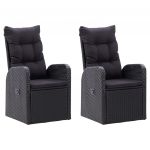 Cadeiras de Jardim Reclináveis 2pcs com Almofadões Vime Pe Preto - 46065