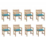 Cadeiras de Jardim com Almofadões Azul 8 Peças Teca Maciça - 3073062