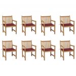 Cadeiras de Jardim Almofadões Vermelho Tinto 8 Peças Teca Maciça - 3073067