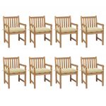 Cadeiras de Jardim com Almofadões Branco Nata 8 Peças Teca Maciça - 3073075