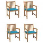 Cadeiras de Jardim com Almofadões Azul 4 Peças Teca Maciça - 3073008