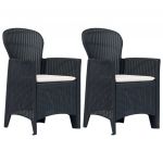 Cadeiras Jardim + Almofadão 2pcs Plástico Antracite Aspeto Vime - 45599
