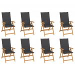 Cadeiras de Jardim Reclináveis com Almofadões 8 Peças Teca Maciça - 3072541
