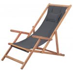Cadeira de Praia Dobrável Tecido Estrutura de Madeira Cinzento - 43997
