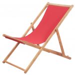 Cadeira de Praia Dobrável Tecido Estrutura de Madeira Vermelho - 43999