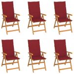 Cadeiras Jardim com Almofadões Vermelho Tinto 6 Peças Teca Maciça - 3065569