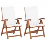 Cadeiras Jardim Reclináveis + Almofadões 2pcs Teca Maciça Creme - 48983