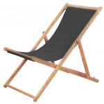 Cadeira de Praia Dobrável Tecido Estrutura de Madeira Cinzento - 44001