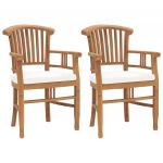 Cadeiras de Jardim com Almofadões Branco Nata 2 Peças Teca Maciça - 315461