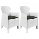 Cadeiras Jardim com Almofadão 2 Peças Plástico Branco Aspeto Vime - 45598