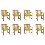 Cadeiras de Jardim Almofadões Verde Brilhante 8 Peças Teca Maciça - 3073069