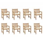 Cadeiras de Jardim com Almofadões Creme 8 Peças Teca Maciça - 3073060