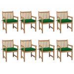 Cadeiras de Jardim com Almofadões Verdes 8 Peças Teca Maciça - 3073078