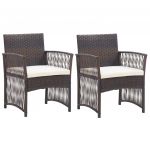 Cadeiras de Jardim com Almofadões 2 Peças Vime Pe Castanho - 46439