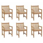 Cadeiras de Jardim com Almofadões Beges 6 Peças Teca Maciça - 3073034
