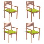 Cadeiras Jardim com Almofadões Verde Brilhante 4 Peças Teca Maciça - 3062300
