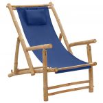 Cadeira de Terraço de Bambu e Lona Azul-marinho - 318596