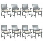 Cadeiras de Jantar Exterior com Almofadões 8 Peças Acácia Maciça - 3078433
