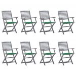 Cadeiras de Exterior Dobráveis 8pcs com Almofadões Acácia Maciça - 3078267