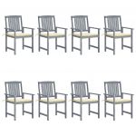 Cadeiras de Jardim com Almofadões 8 Peças Acácia Maciça Cinzento - 3078224