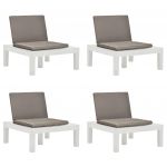 Cadeiras de Jardim com Almofadões 4 Peças Plástico Branco - 3054425