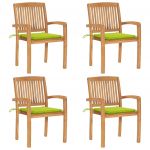 Cadeiras de Jardim Empiháveis com Almofadões 4 Peças Teca Maciça - 3073221