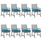 Cadeiras de Jantar Exterior com Almofadões 8 Peças Acácia Maciça - 3078450